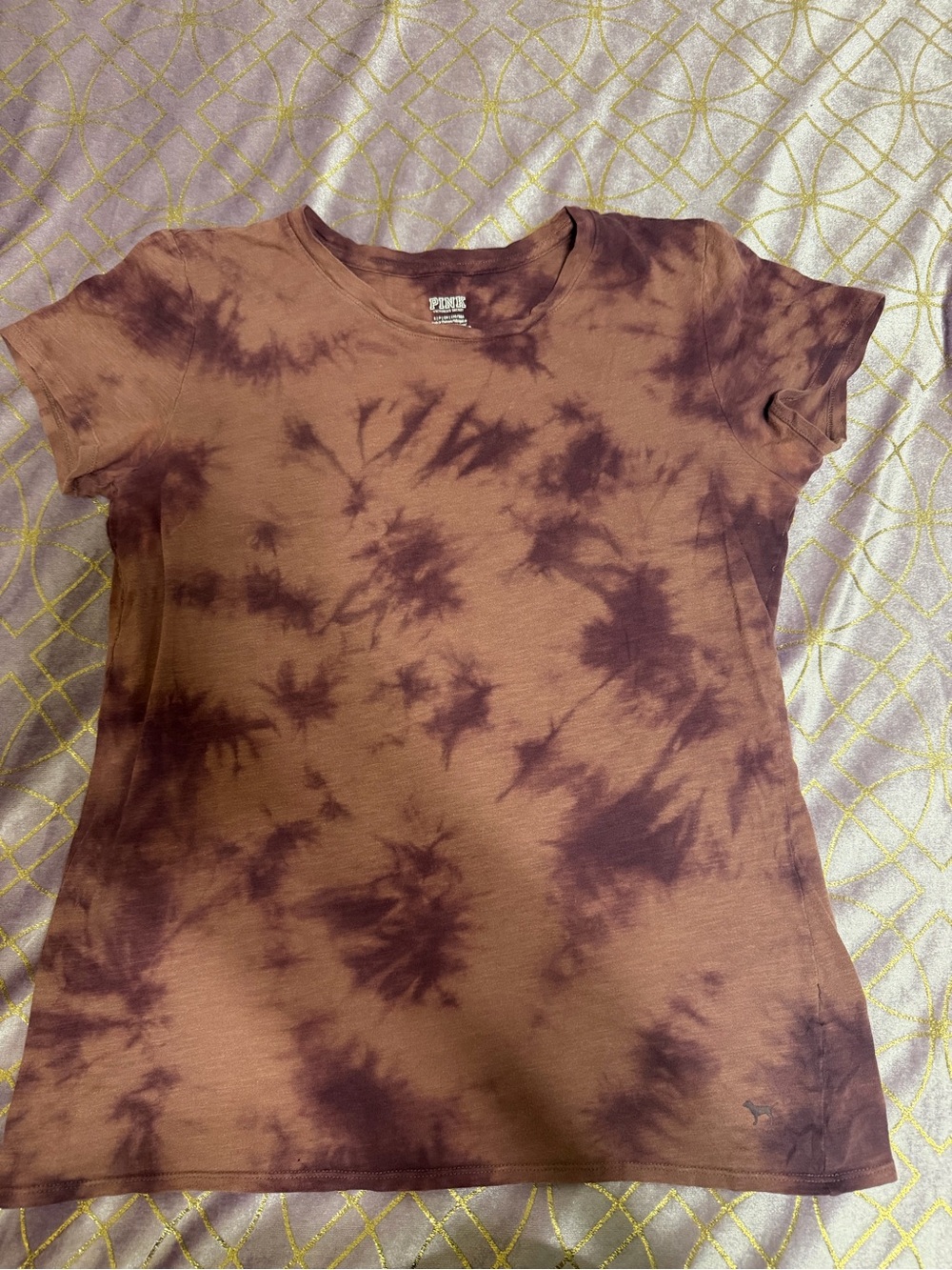 💥 WOMENS PINK Victoria's Secret Purple/Maroon Tie-Dye Short Sleeve Tee